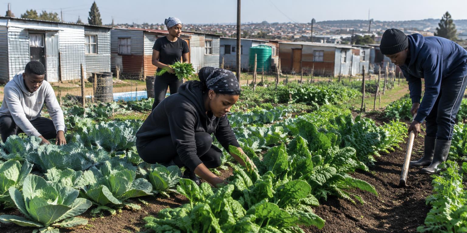 Young people working in a township agricultural garden